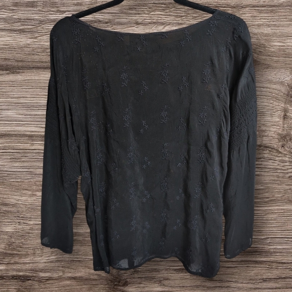 Johnny Was Black Eyelet Embroidered Blouse - Picture 2 of 5